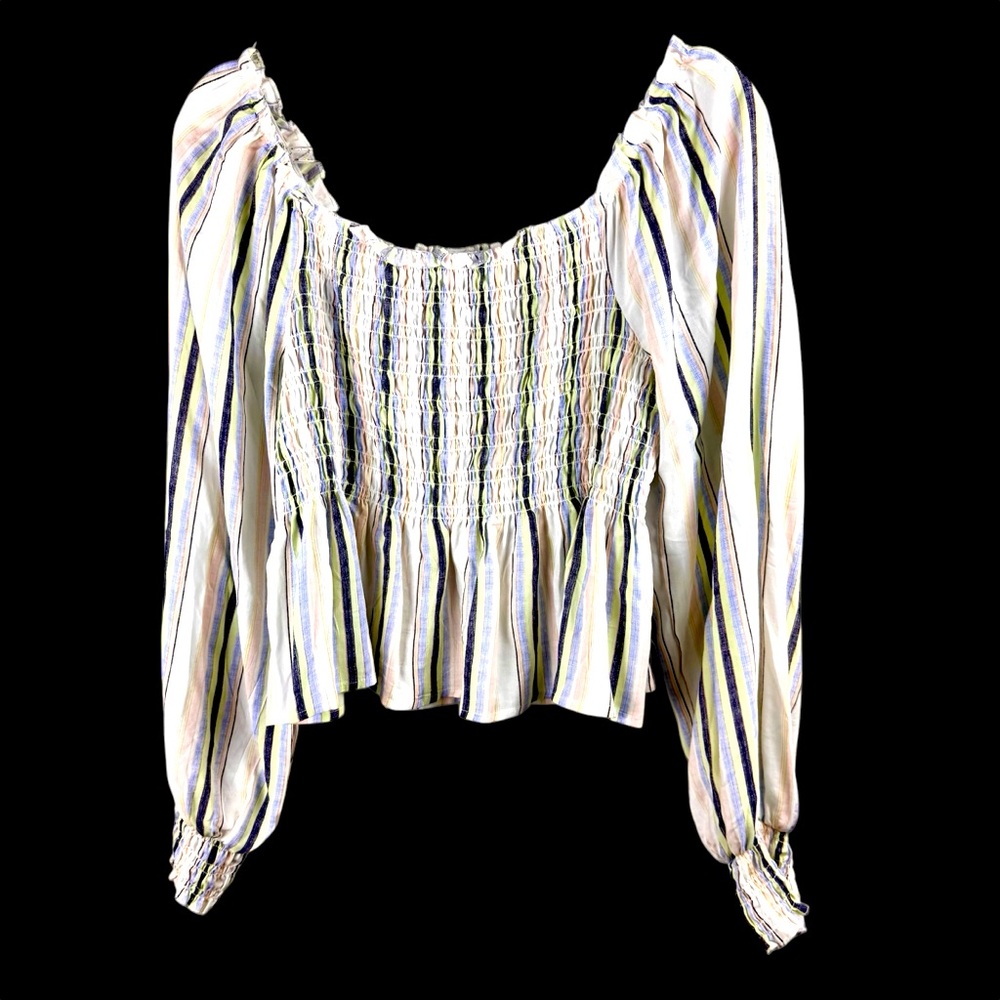 Candie's‎ Women's Multicolor Smocked Off Shoulder Striped Cropped Top Size Large